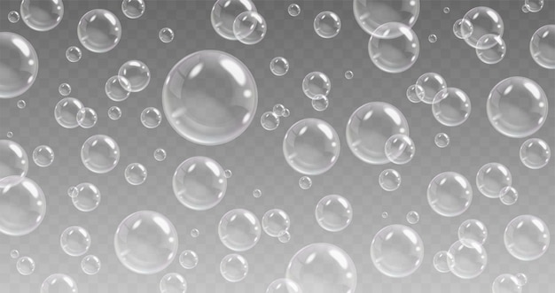 リアルなソープの泡 透明な3d洗剤 ソープの要素 洗い流し 洗 洗 水のボール 細かいベクトル背景