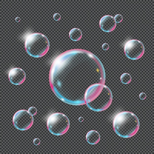 Vector realistic soap bubbles isolated transparent background vector illustration