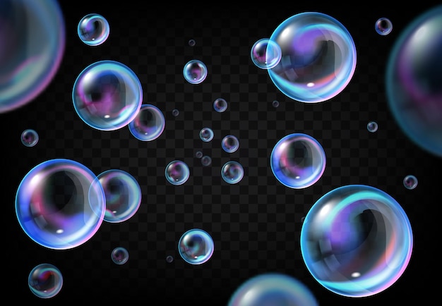 Realistic soap bubbles on transparent background