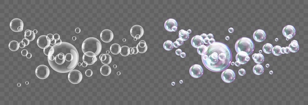 Realistic soap bubbles with rainbow reflection foam bubbles glare vector on png