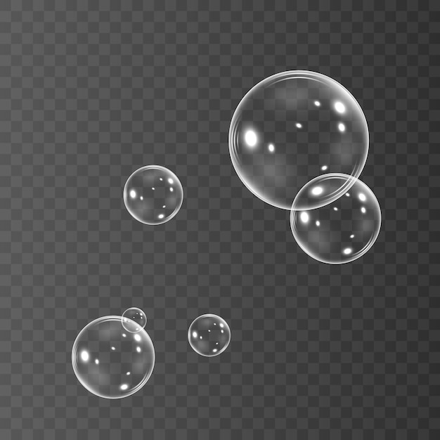 Реалистичные мыльные пузыри с радугой отражения набор изолированных иллюстраций.