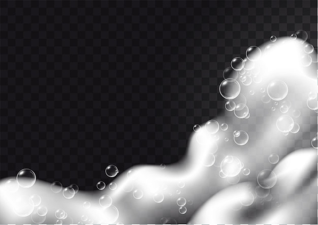 Vector realistic soap foam on transparent background