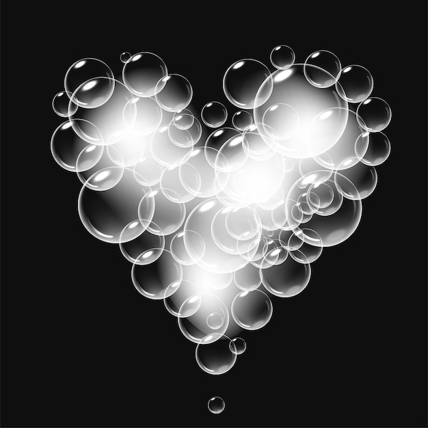 Реалистичная мыльная пена с пузырьками в форме сердца, символ дня святого валентина, романтическое глянцевое мыльное сердце ...