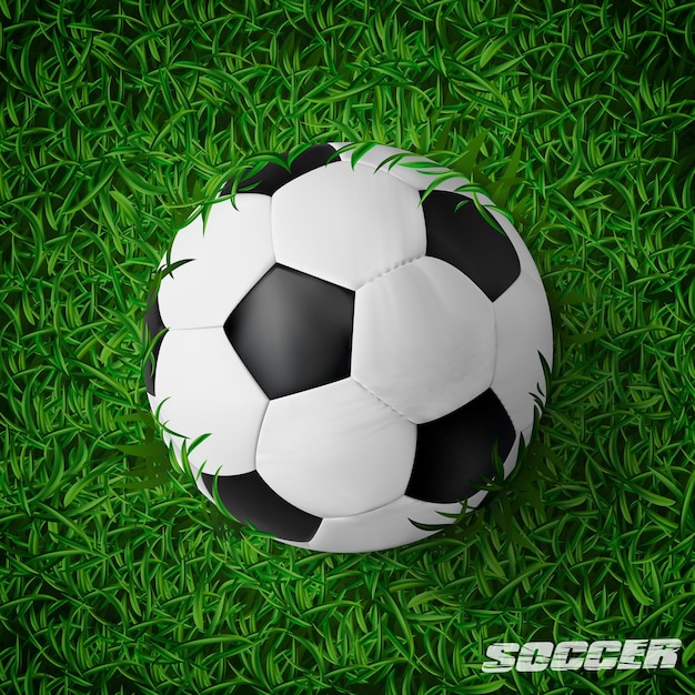 Realistic Soccer ball on green grass, vector football illustration