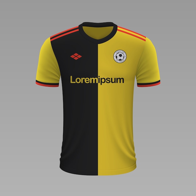 Maglia da calcio realistica watford, modello di jersey per kit da calcio.