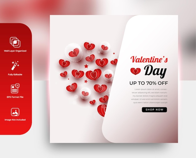 Realistic social media poster or banner valentines day with red love background
