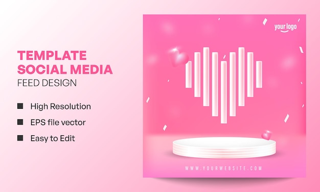 Realistic Social Media Template for Valentines Day with Text Effect and Podium
