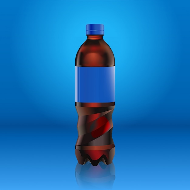 Vector realistic soda bottle mock up with blue label isolated on blue