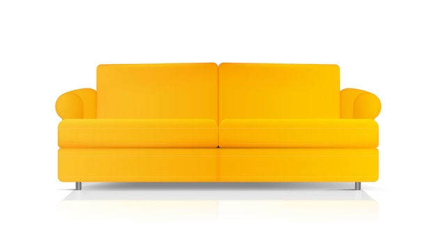 Realistic sofa. yellow sofa isolated on a white background. element for interior design.