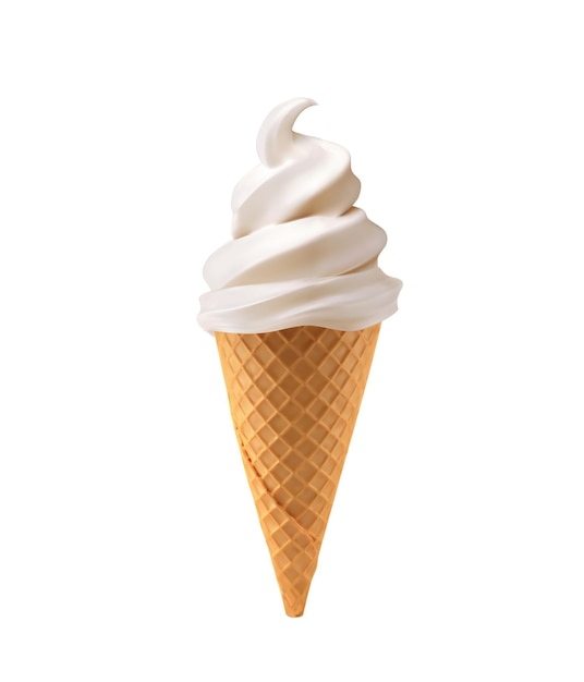 Vector realistic soft american ice cream in waffle cone