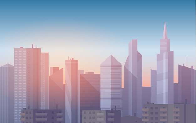 Vector realistic, soft cartoon cityscape background.