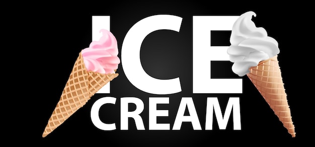 Реалистичное мягкое мороженое вафельный рожок мягкое мороженое 3d векторное американское мороженое вихрем в вафельном рожке или машинном ванильном мороженом ресторан быстрого питания замороженный десерт