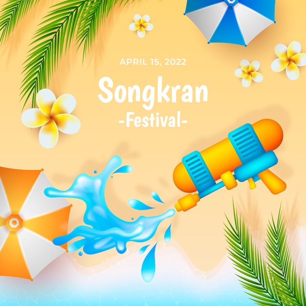 Vettore illustrazione realistica del songkran con la spiaggia