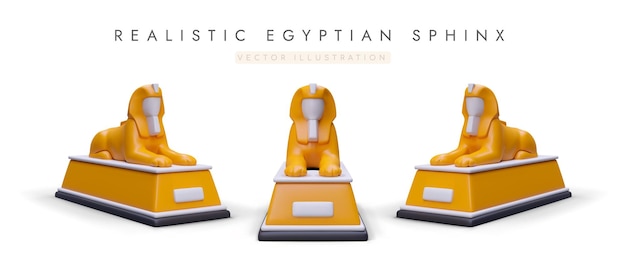 Realistic Sphinx of Giza from different angles Set of Egyptian mythical creature figures World architectural monument Famous statue Color 3D icons for travel application