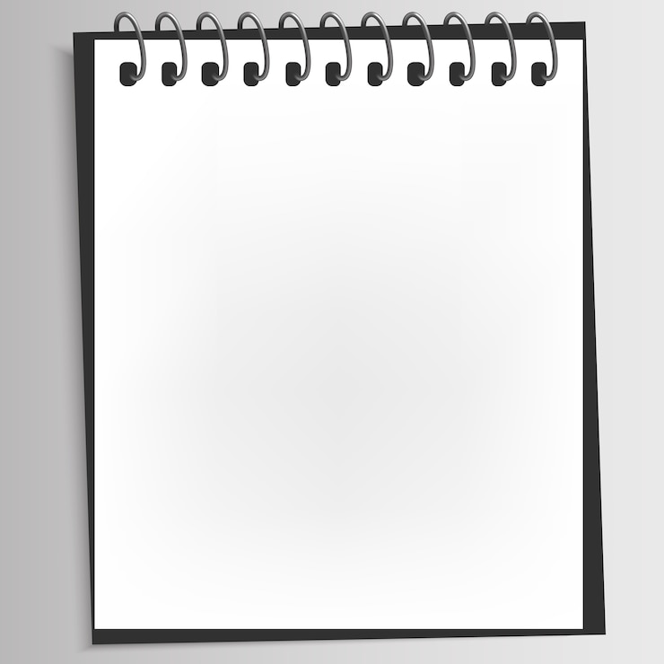 Vector realistic spiral blank notebook with back cover was opened on white desktop.
