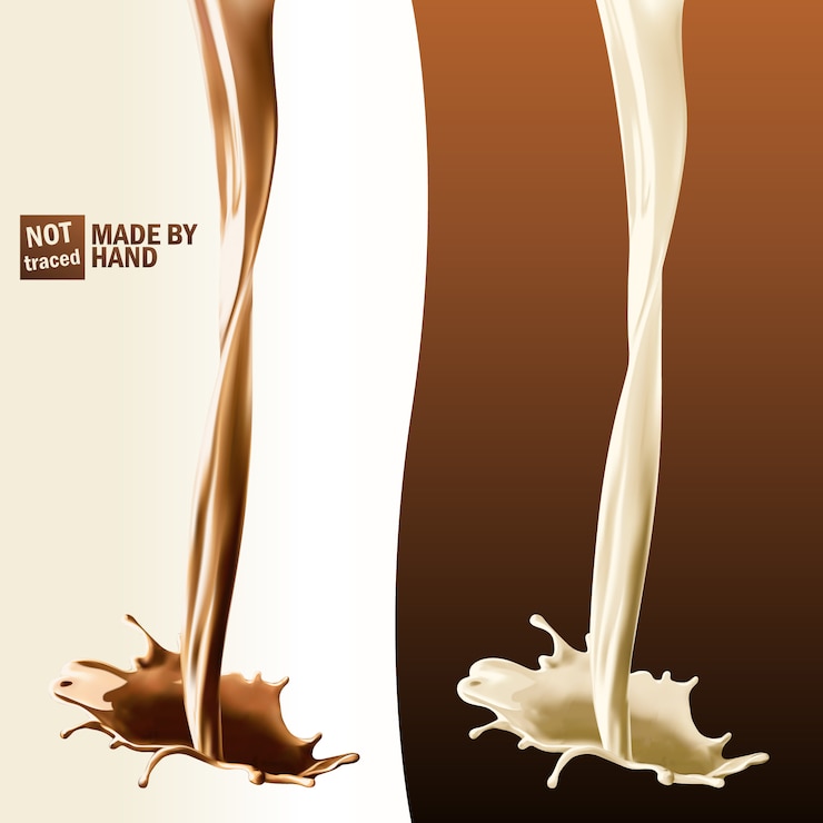 Vector realistic splash of pouring milk and chocolate. isolated   design elements.