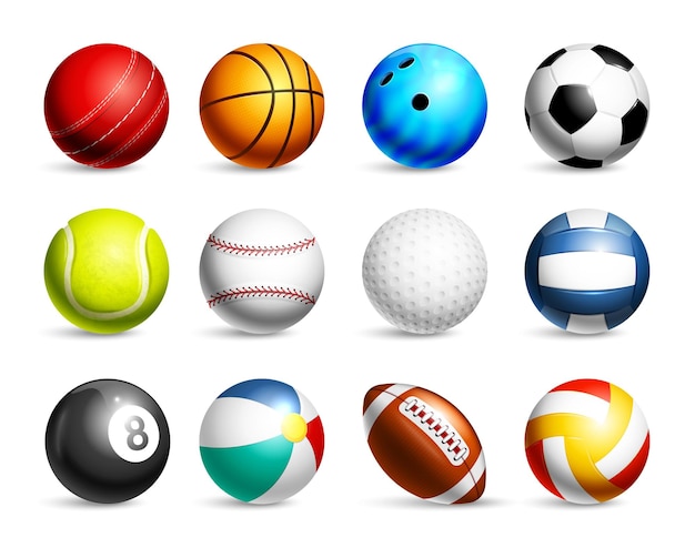 Vector realistic sport ball icon set balls for rugby baseball basketball soccer billiards and other games vector illustration