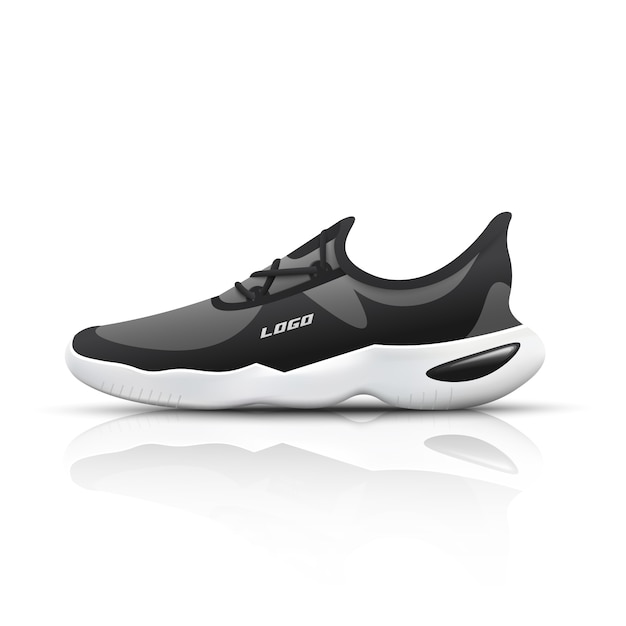 Sneakers da corsa sport realistico per allenamento e fitness su bianco