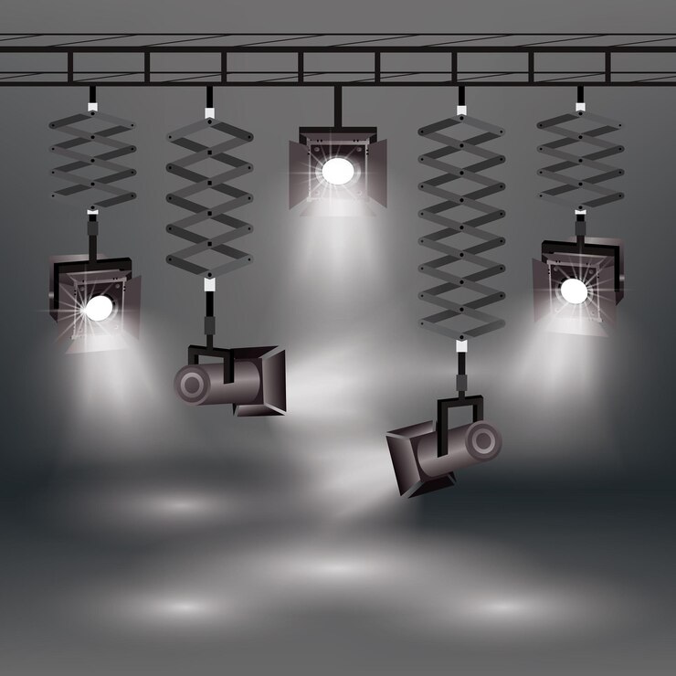 Vector 現實的聚光燈組. 矢量插圖.