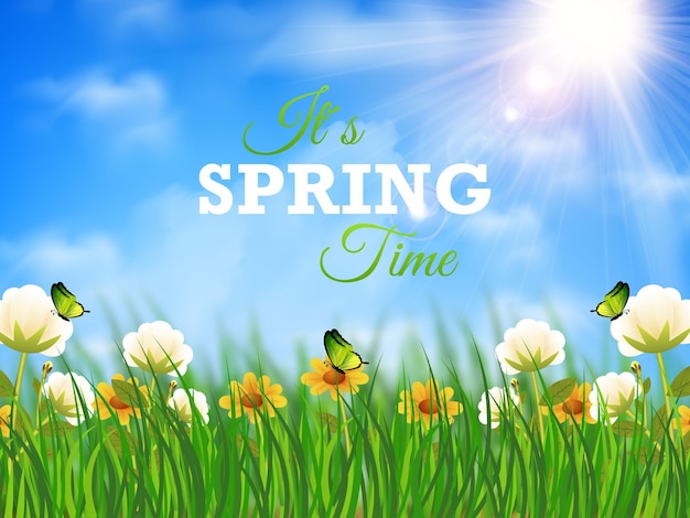 Vector realistic spring background design with flowers.