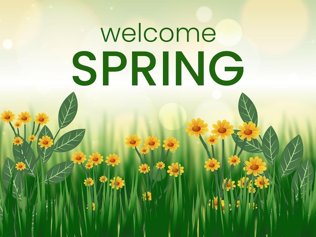 Realistic spring background design with flowers.