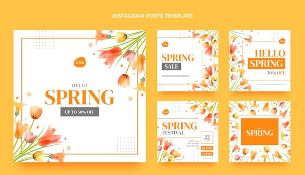 Vector realistic spring instagram posts collection