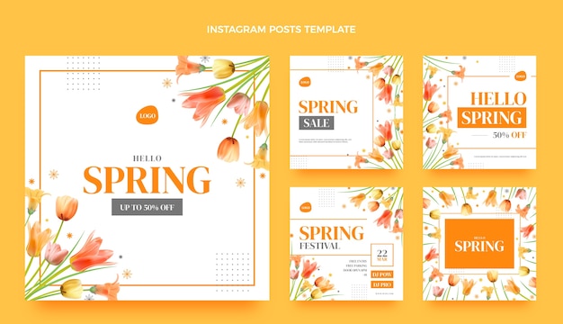 Vettore collezione di post di instagram primaverili realistici