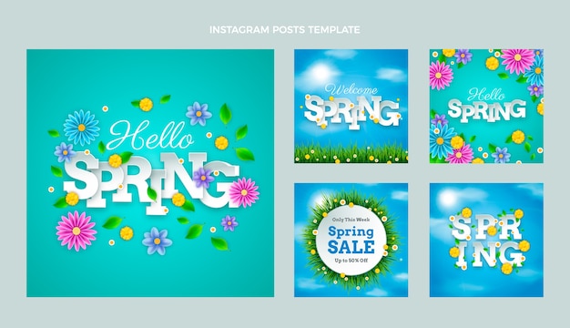 Vector realistic spring instagram posts collection