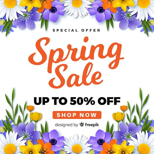 Realistic spring sale background