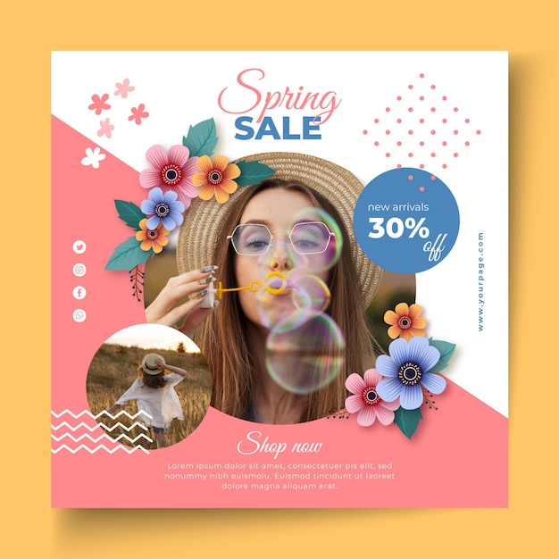 Realistic spring sale squared flyer