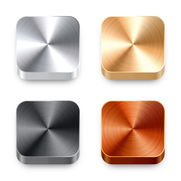 Vector realistic square metal chrome button steel volume control knob application interface design element