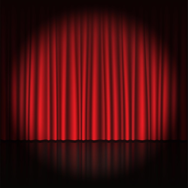 Realistic stage red curtain with circle light on the center illustration