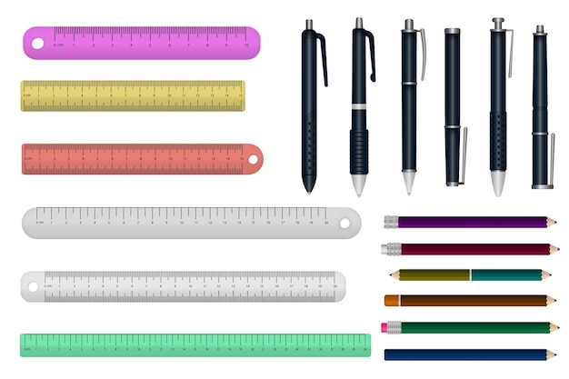 Vector realistic stationery school office supplies writing supplies pencils pens workspace tools vector