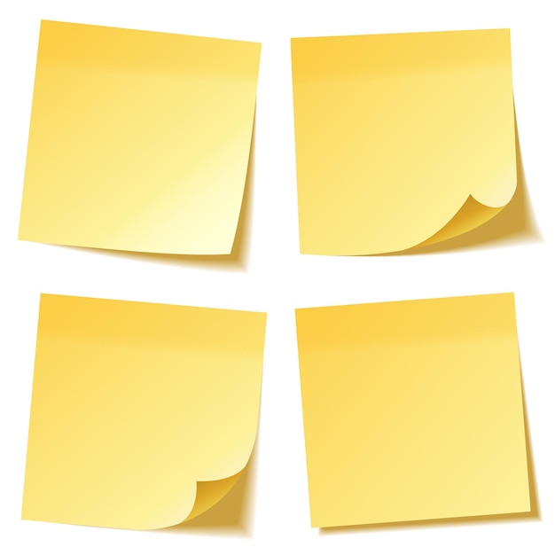 Realistic sticky note with shadow Yellow paper set Message on notepaper Reminder Vector illustration