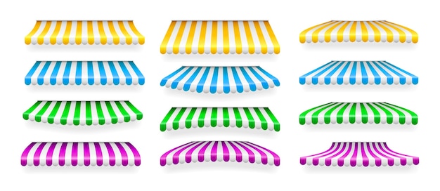 Realistic striped shop sunshade. Store awning.