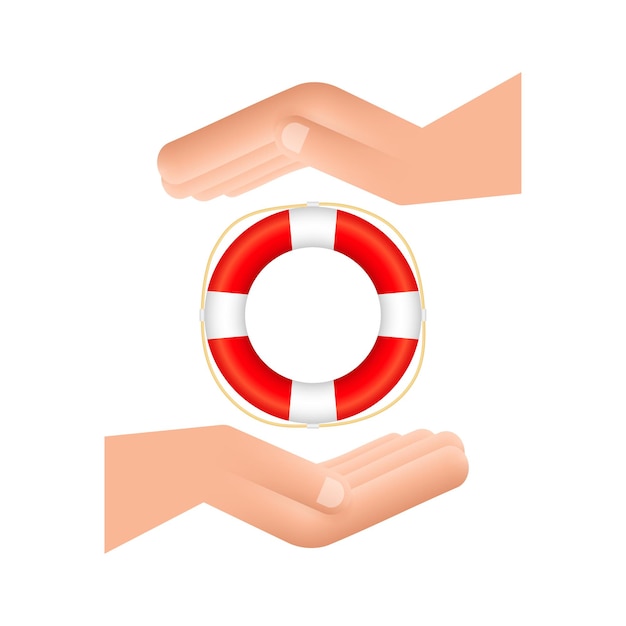 Vector realistic style, lifebuoy in hands on white background. vector stock illustration.