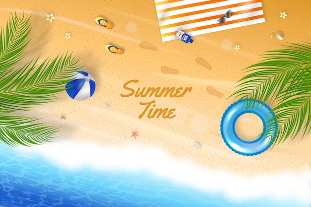 Realistic summer background with beach view