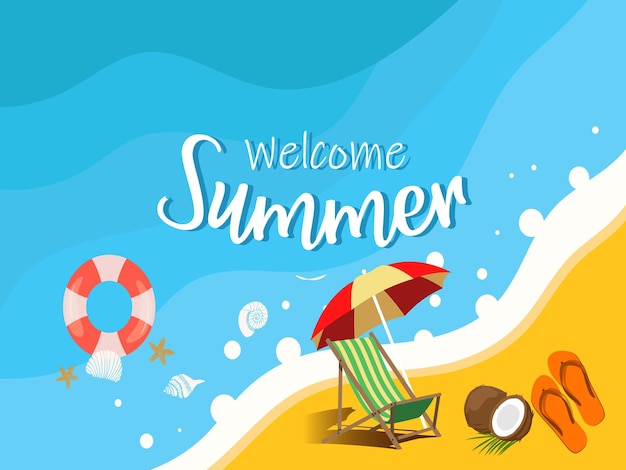 Realistic Summer big sale banner and poster design with tropical beach background Vector