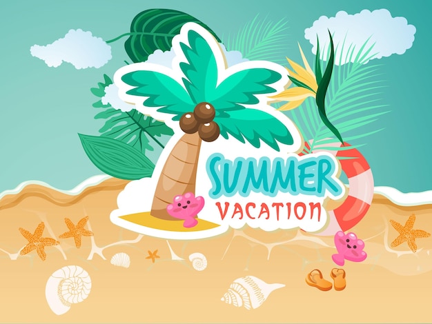 Realistic Summer big sale banner and poster design with tropical beach background Vector