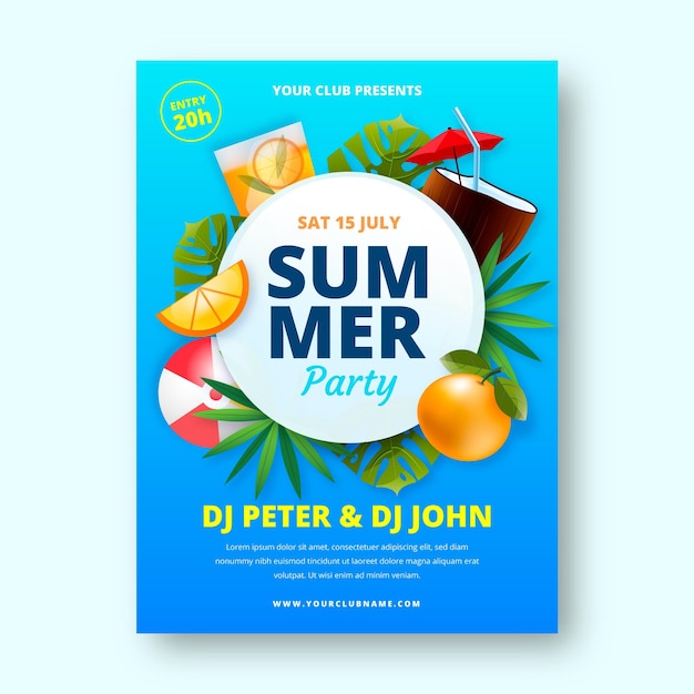 Realistic summer party vertical poster template