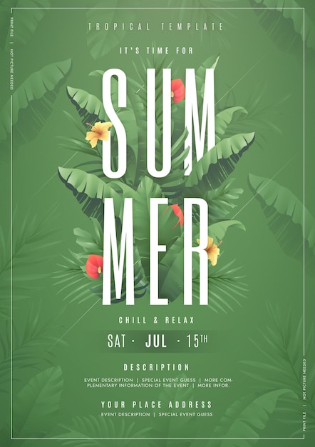 Realistic summer party vertical poster template