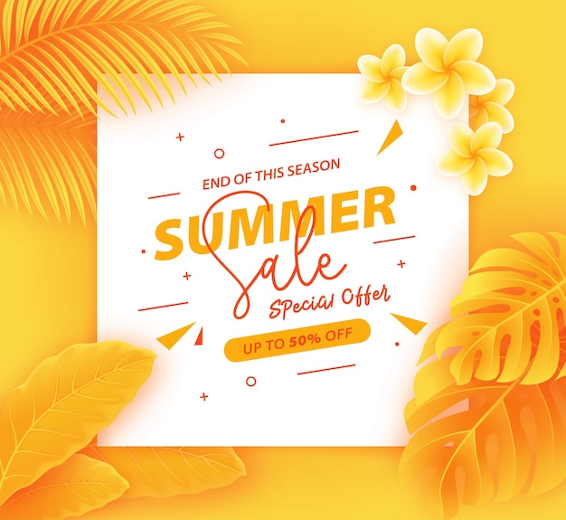 realistic summer sale banner with leaves