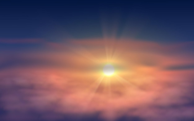 Vector realistic sunset sky illustration with sunlight