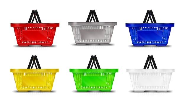 Вектор Реалистичная коллекция корзин для супермаркетов
