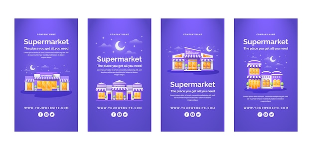 Realistic supermarket instagram stories collection