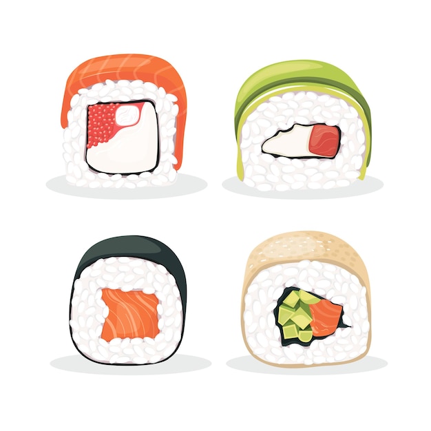 Realistic Sushi roll detailed photo realistic vector set Japanese cuisine traditional food