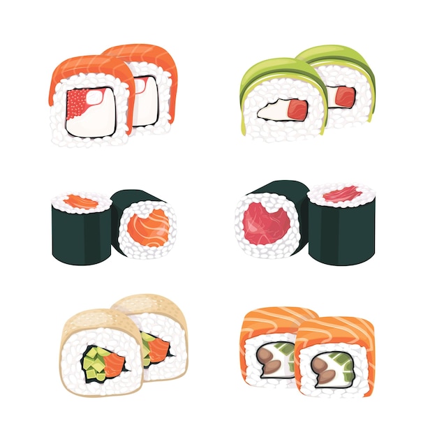 Vector realistic sushi roll detailed photo realistic vector set japanese cuisine traditional food