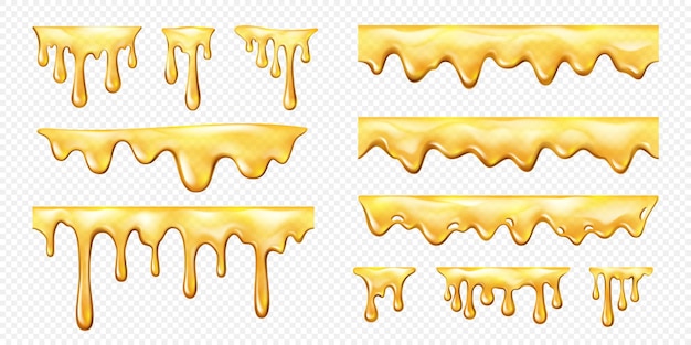 Vector realistic sweet yellow honey melt drip line