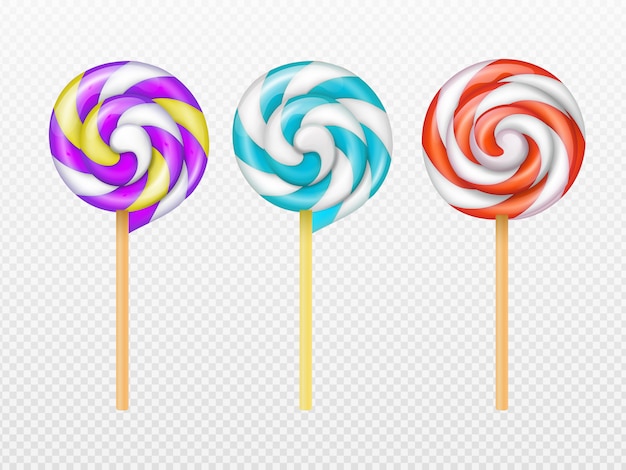 Realistic swirl lollipops set on white