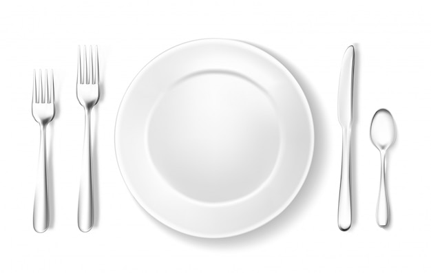 Vector realistic table setting, arrangement fork spoon